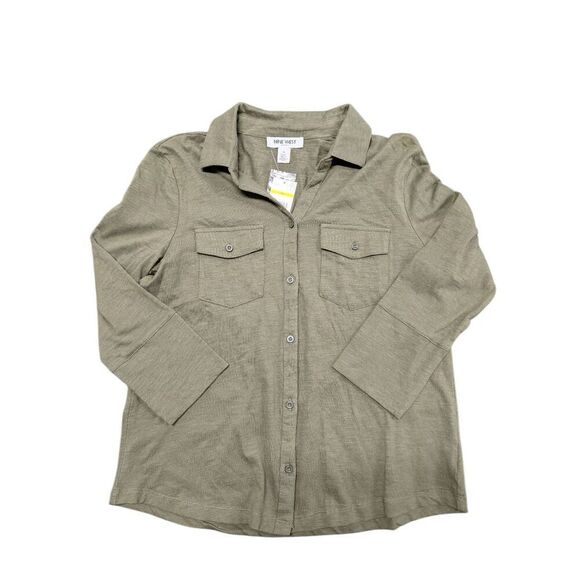 NWT Nine West Ashten Grape Leaf 3/4 Sleeve Button-Down Women's Shirt M - Picture 1 of 5